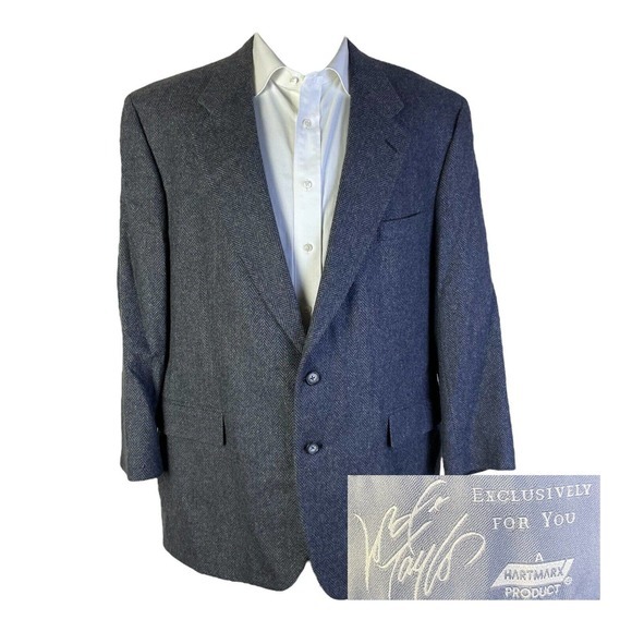 Lord Taylor Hart Marx Sport Coat Blazer Mens 46R Blue Herringbone Tweed Wool‎ - Picture 1 of 9